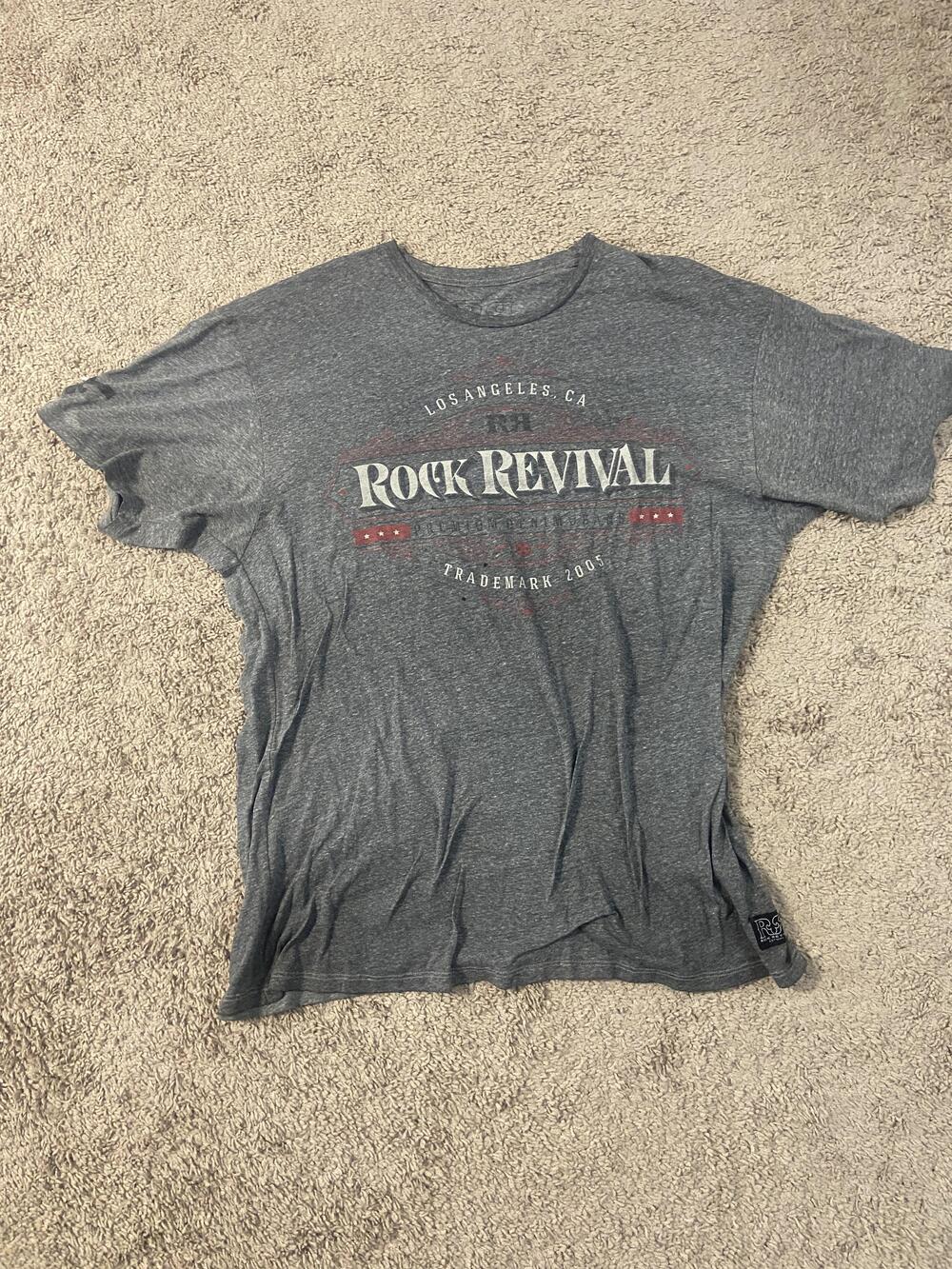 Rock Revival Shirt Mens Large Gray Graphic Trademark 2005 Los Angeles Casual Tee